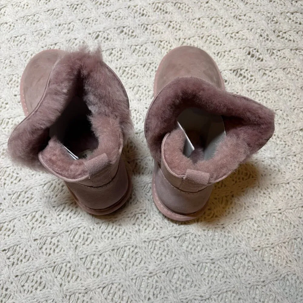 Fireside Shearling Lined Suede Mini Boots Pink Cozy Winter –‎ Size 8
